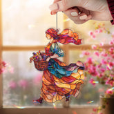 Harvest Lady Acrylic Suncatcher, Autumn Woman with Basket Window Hanging, Colorful Fall Art, Rustic Farmhouse Acrylic Home Decor